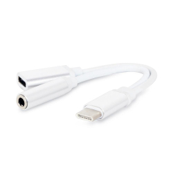 Gembird Adapter USB C - USB C i audio Jack Stereo 3.5mm m/f biały